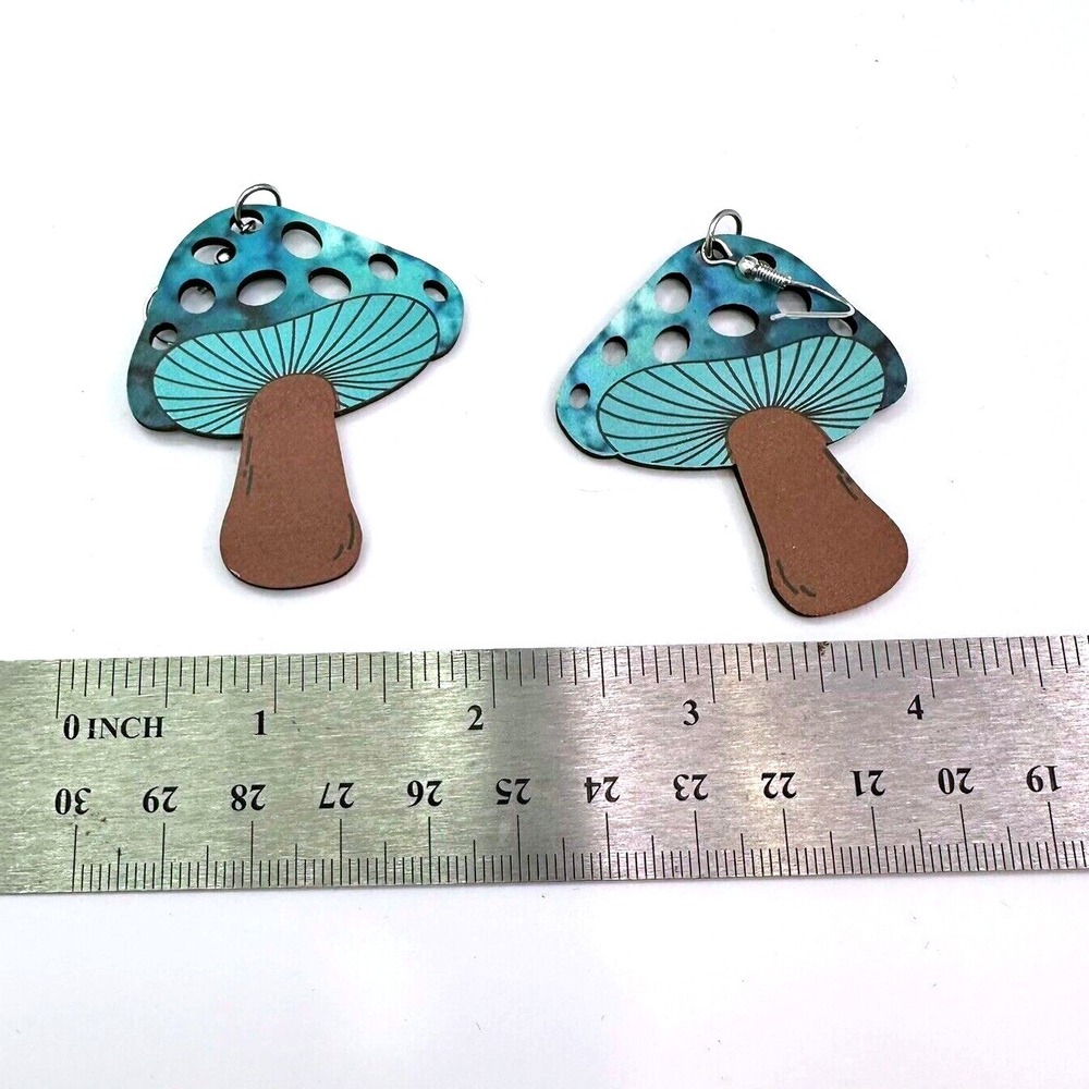 Blue Mushroom Earrings Dangle‎ Drop Whimsical Fungi Jewelry Women - Picture 4 of 7